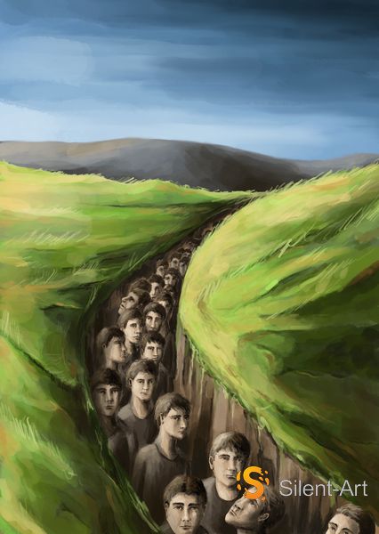Silent-Art – surreales digitales Gemälde von Jörg Hornisch: Der Graben der Gesichter